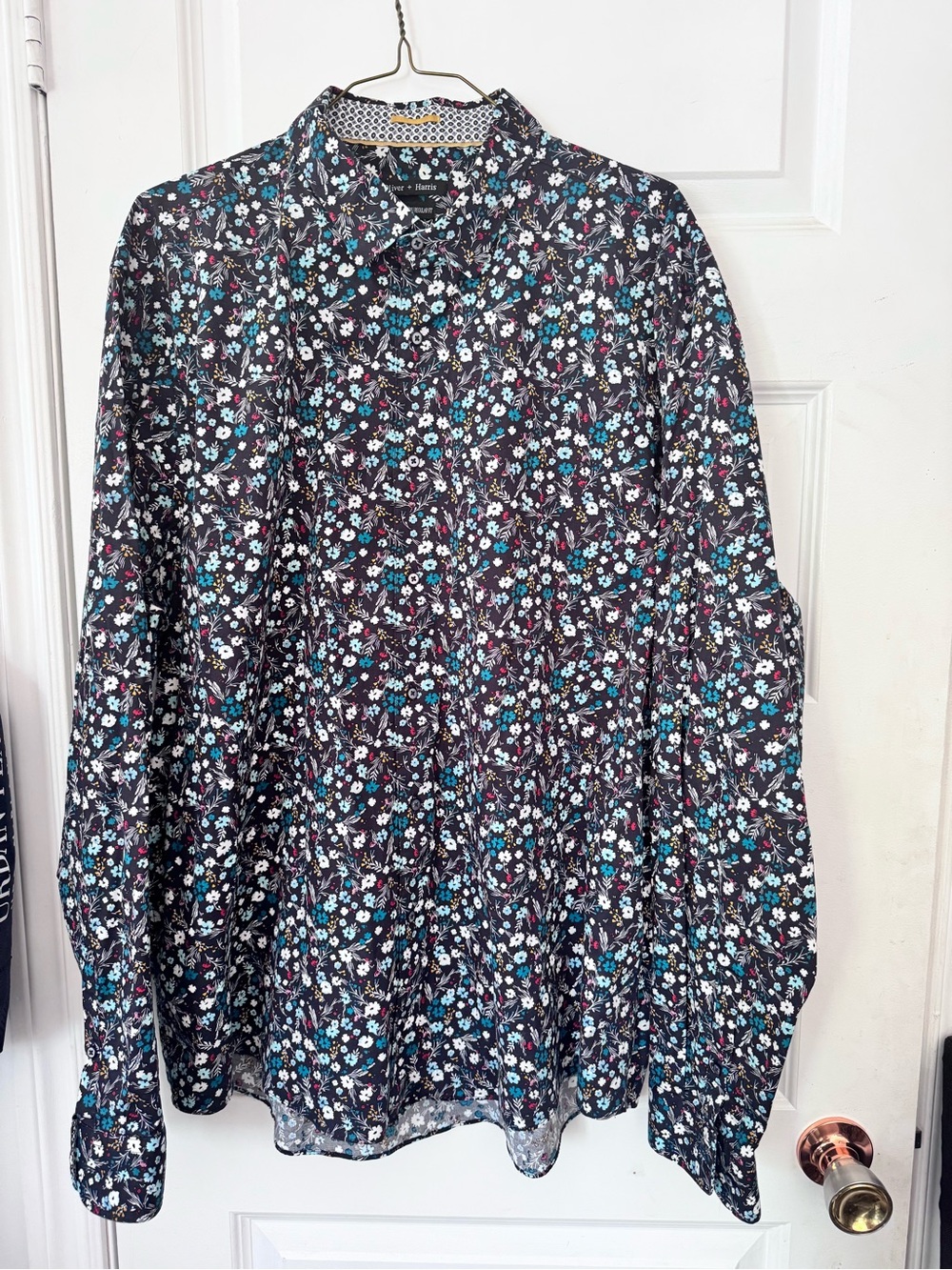 Men's Black Floral Dress Shirt - Lightweight Long Sleeve